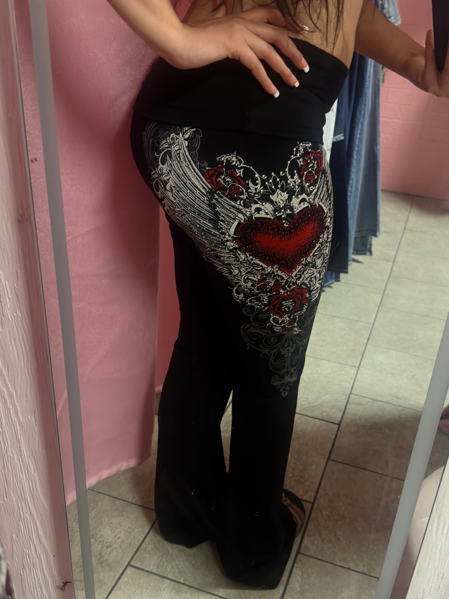 Heart black flare leggings