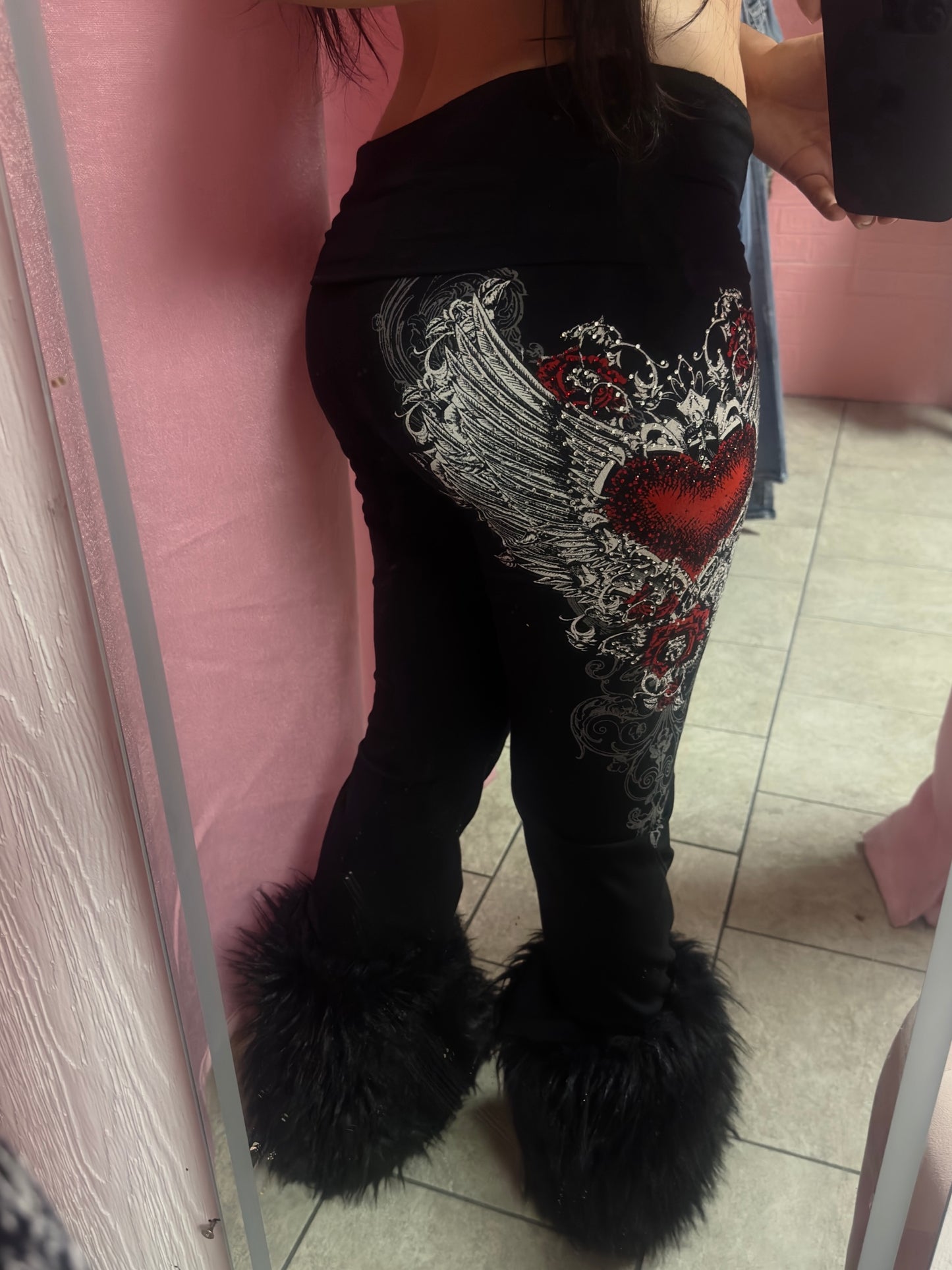 Heart black flare leggings