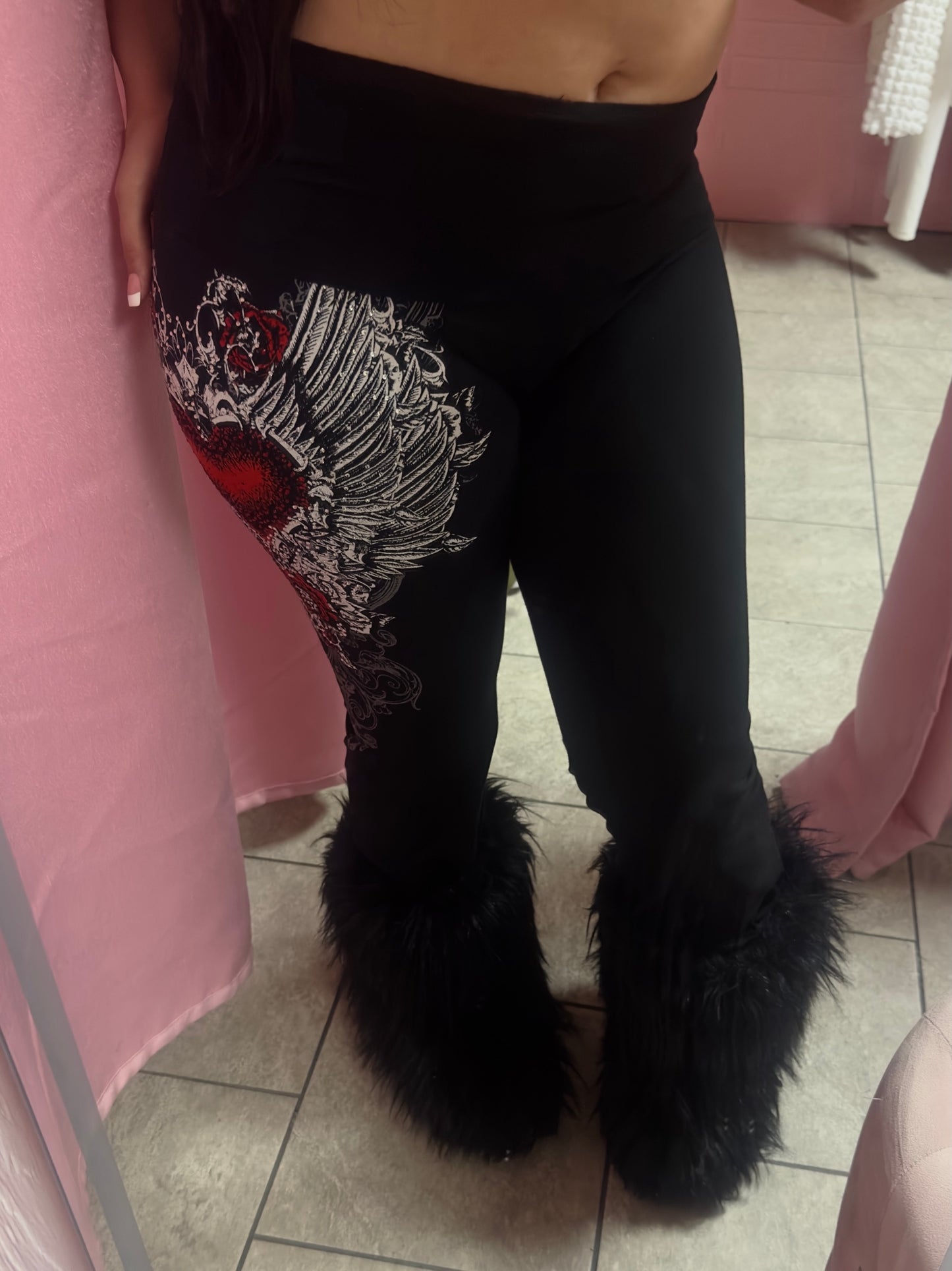 Heart black flare leggings