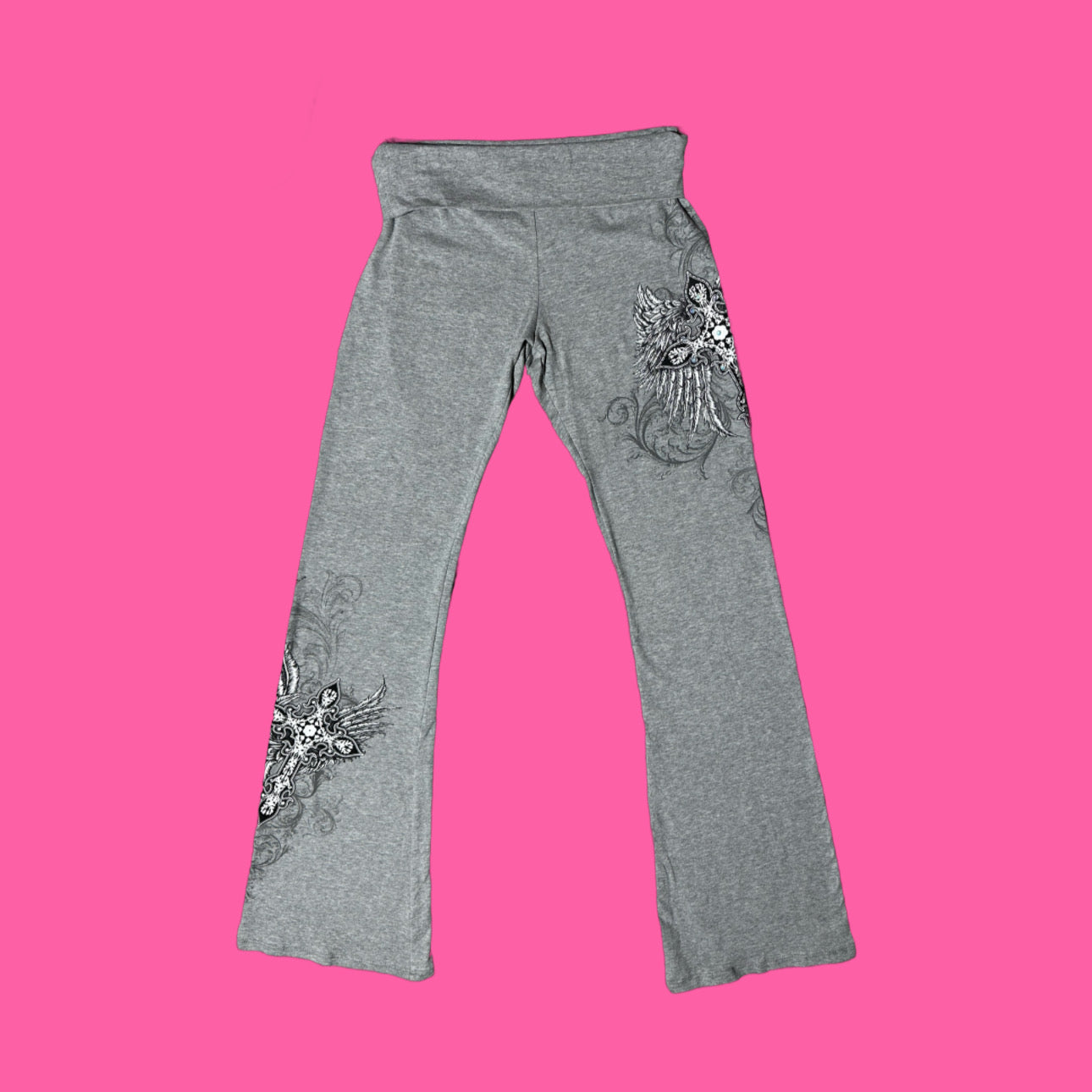 double cross grey flare leggings