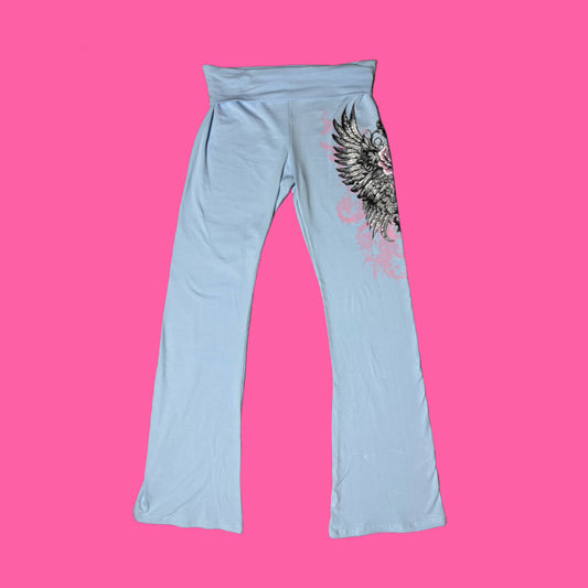 rose cross blue flare leggings