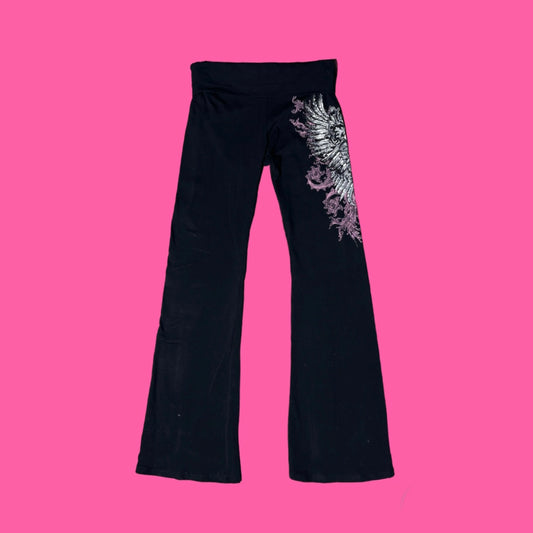 rose cross black flare leggings