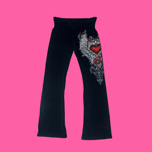 Heart black flare leggings